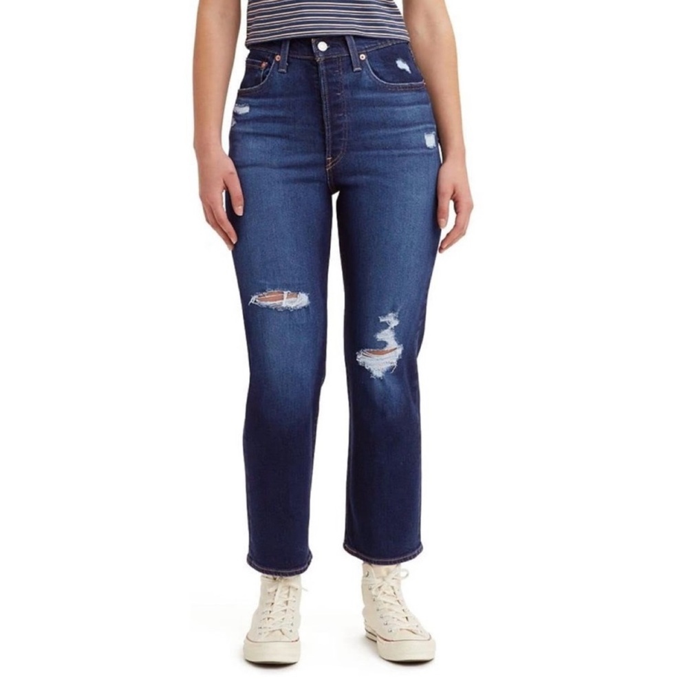 Levi’s | Ribcage Straight Ankle Grunge Busted Knee Button Up Jeans Size 29 L 27